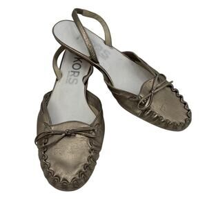 KORS Michael Kors Slingback Ballet Shoes Sz 6M Metallic Bow Coquette Preppy